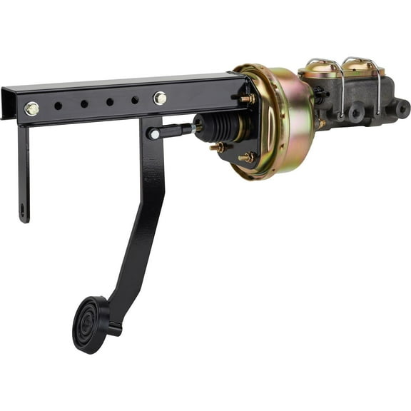 Speedway Motors Under-Dash Brake Pedal Assembly with Single Diaphragm Booster and 1 Inch Bore Master Cylinder, Firewall Mount Conversion Kit for Cars and Trucks