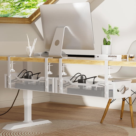 Under Desk Cable Management Tray 2 Pack No Drill Organizer With Clamp For Standing Easy To Install Cord System Wire