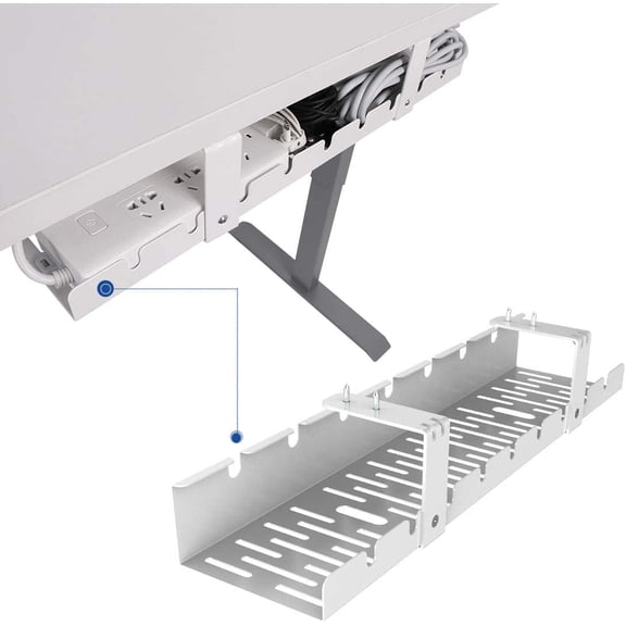 Under Desk Cable Management Tray, Metal Raceway Wires Cable Tidy Organizer Office and Home Cable Tray Use for Standing Desk (White)