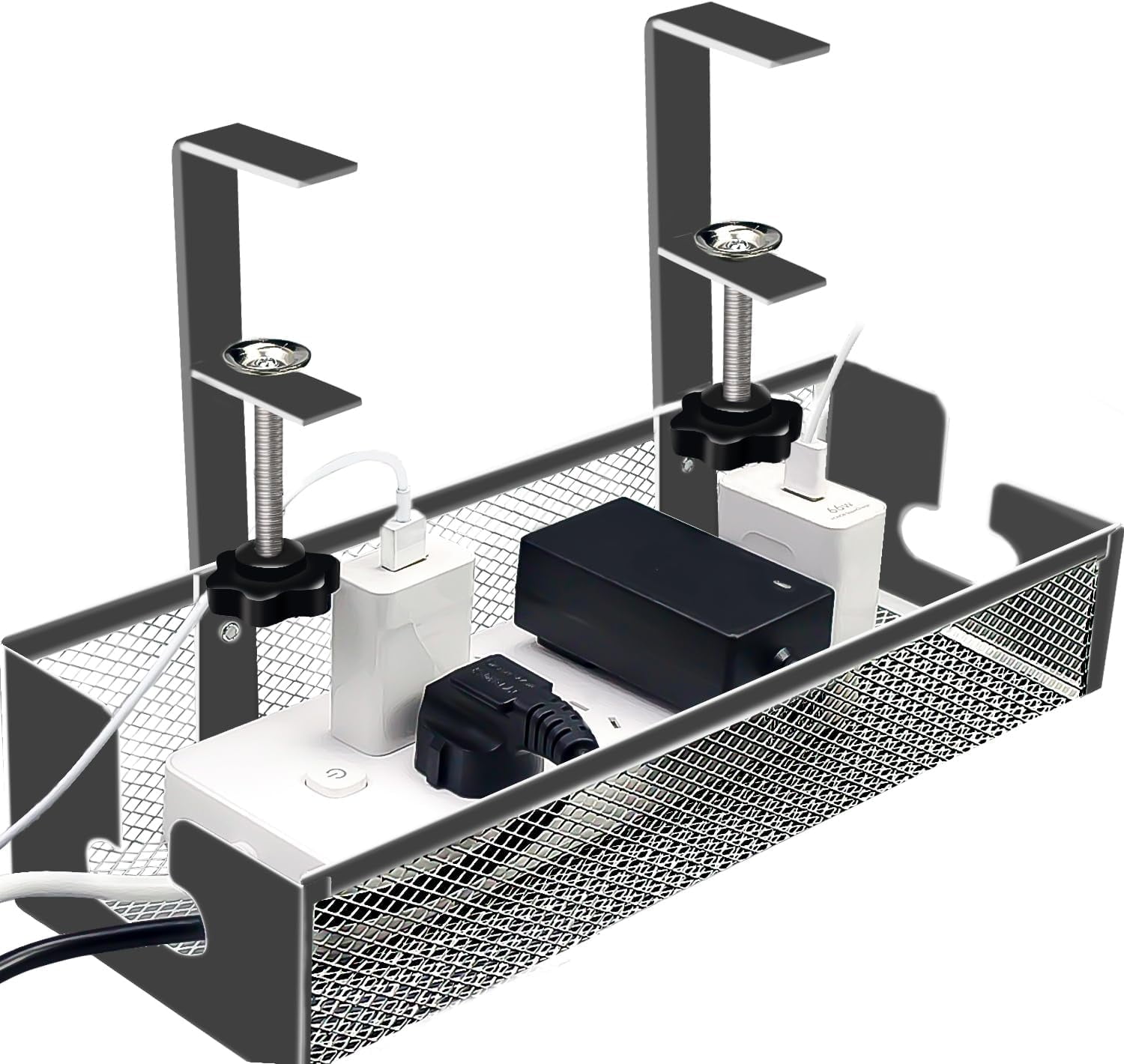 Under Desk Cable Management Tray, No Drill Metal Cord Organizer to Conceal Wire for Office Home, Black