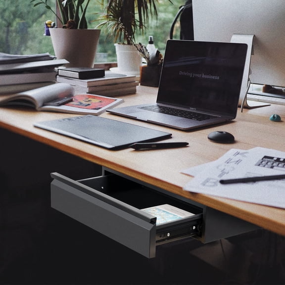 Under Desk Drawer 18", Pull-out Storage Organizer with Tall Mounted Under Wooden Table with a Max 2" Crossbar, Black_Tall Version