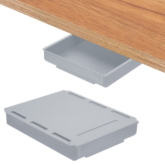 Under Desk Drawer, 2 Pcs Under Table Storage Self-Adhesive Attachment Drawers Organizer for Pens Standing Desk Office Studio Home, Gray, Large