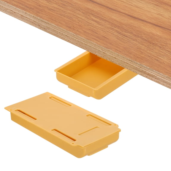 Under Desk Drawer, 2 Pcs Under Table Storage Self-Adhesive Attachment Drawers Organizer for Pens Standing Desk Office Studio Home, Yellow, Small