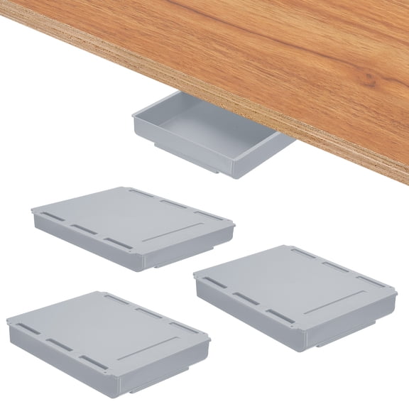 Under Desk Drawer, 4 Pcs Under Table Storage Self-Adhesive Attachment Drawers Organizer for Pens Standing Desk Office Studio Home, Gray, Large