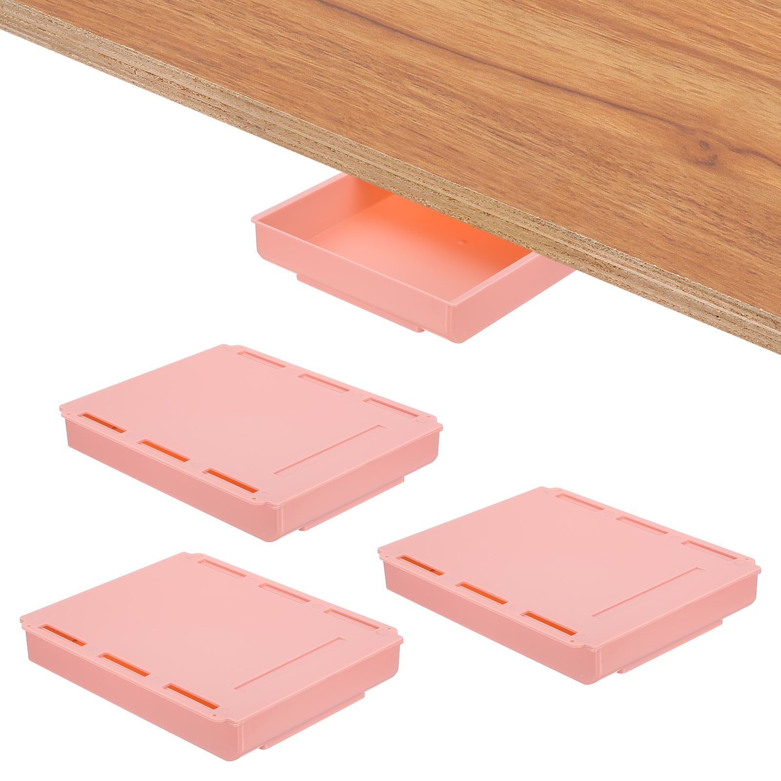Under Desk Drawer, 4 Pcs Under Table Storage Self-Adhesive Attachment Drawers Organizer for Pens Standing Desk Office Studio Home, Pink, Large