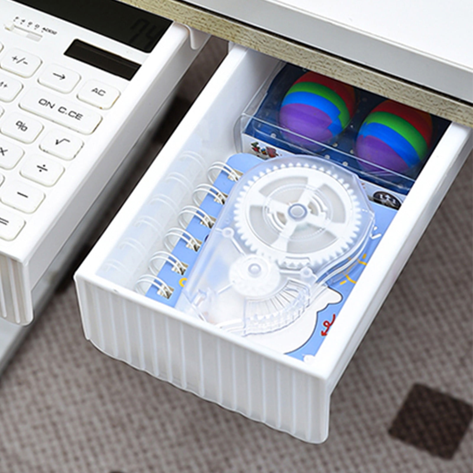 Under Desk Drawer Organizer | 1-Piece White PP Storage Tray | 12.99x9.25x2.95 in | Adhesive Mount for Office & Home