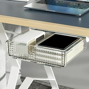Clearance Under Desk Drawer Organizer, Desk Bottom Clear Drawer Pull Out, No Punch Organizer Desktop Office Supplies