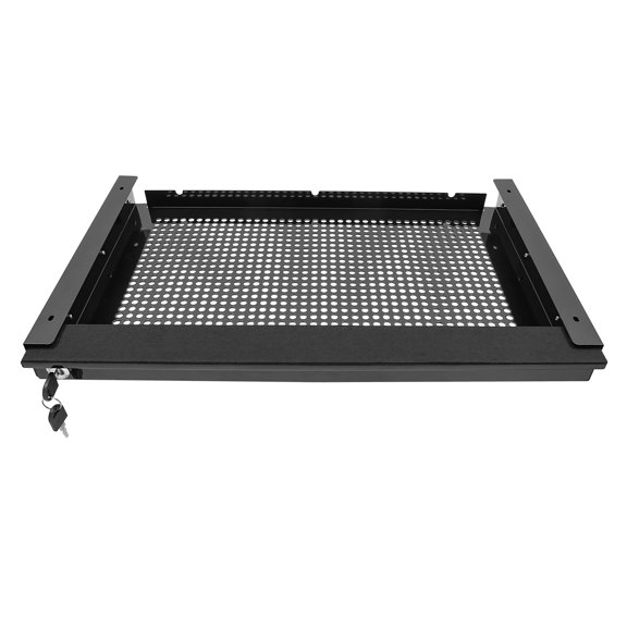Under Desk Drawer Storage, 20 Inch Black Pull Out Metal Sliding Drawer Organizer with Keys, Easy Mount Under Table Storage for Home & Office