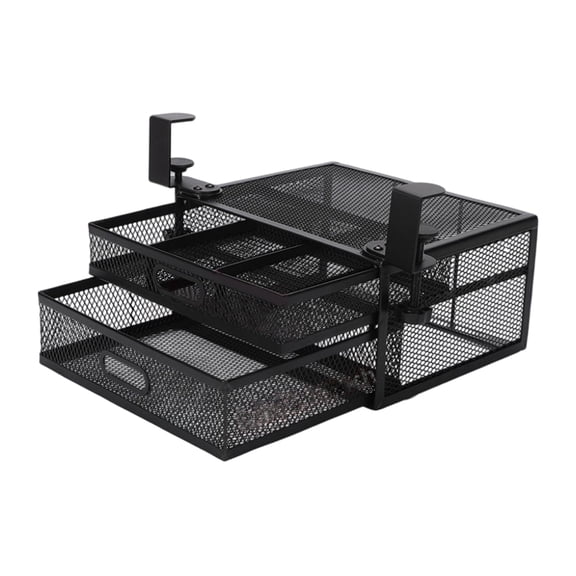 Under Desk Drawer Storage Unit with 2 Sliding Compartments Multifunctional Metal Frame Organiser for Workspaces Use