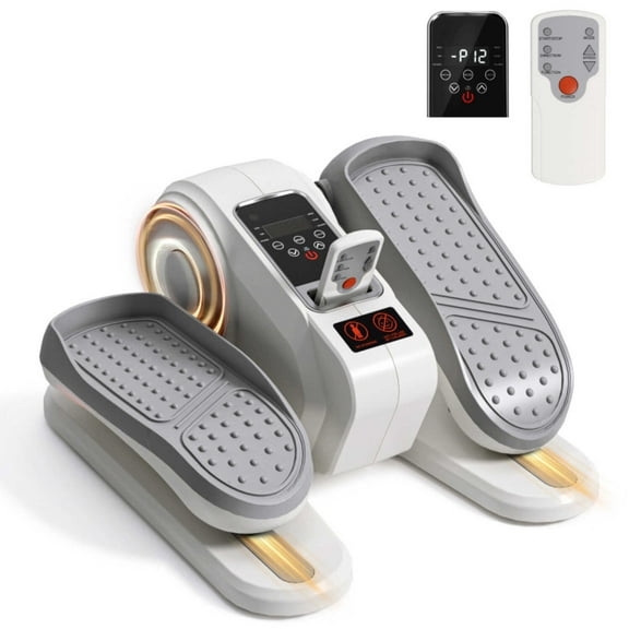 Under Desk Elliptical Machine - 12 Speeds Remote Control & Bidirectional Pedals Silent Seated Exerciser for Seniors & Rehabilitation White+gray
