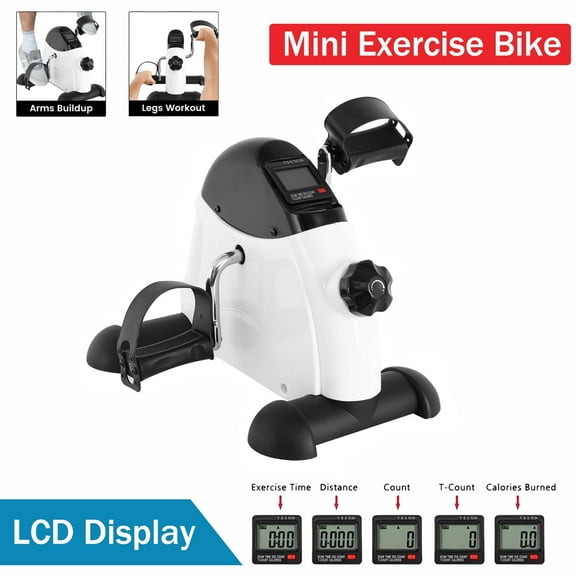 Under Desk Exercise Bike Foot Pedal Exerciser Mini Exercise Bike Equipment with LCD Screen Displays for Leg/Arm Exerciser While Sitting for Seniors Health,White