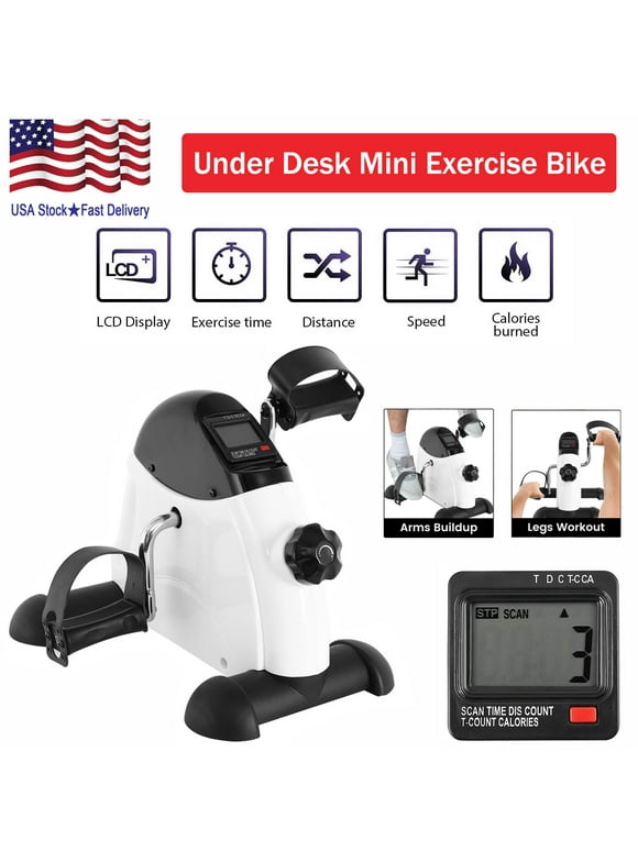 Under Desk Exercise Bike,Stationary Foot Pedal Exerciser,Portable Mini Exercise Bike with LCD Screen Displays for Leg/Arm Fitness and Health,White