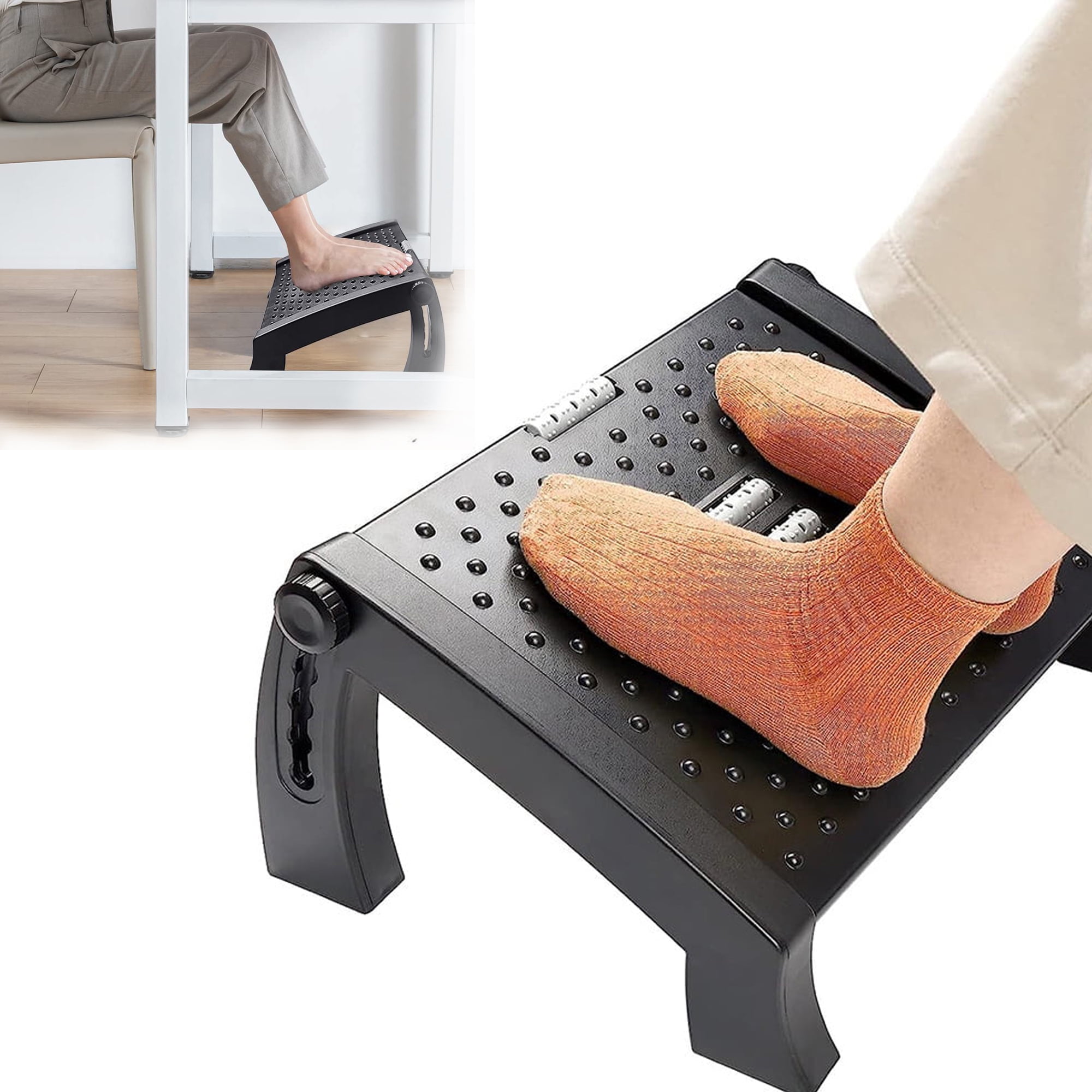 Foot Rest, Adjustable Height Foot Rest for Under Desk at Work, Ergonomic  Foot Stool Under Desk for office, Under Desk Footrest with Large Roller