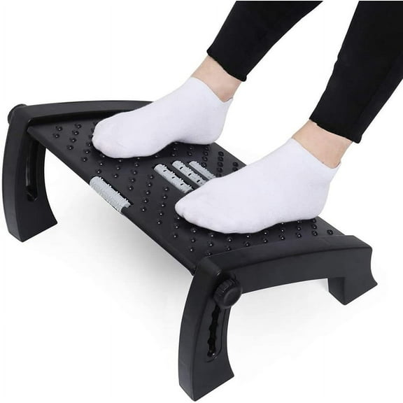 Under Desk Footrest, Height Adjustable Office Foot Rest with Massage Texture and Roller, Ergonomic Tilting Foot Stool for Improved Circulation and Posture