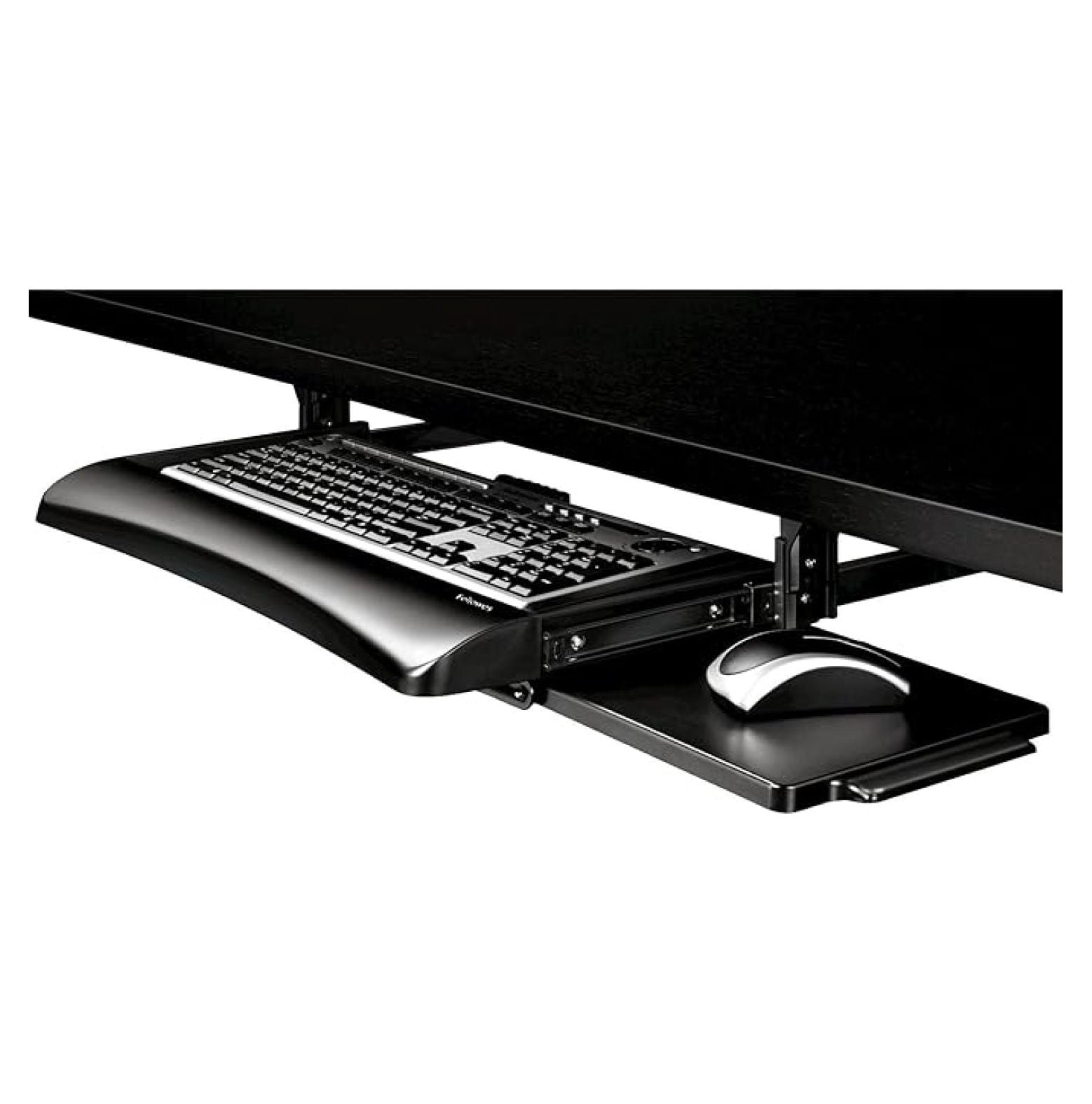 Under Desk Keyboard Tray, Adjustable Height Keyboard Drawer with Mouse Pad, Black/Silver - Ergonomic Office Accessories