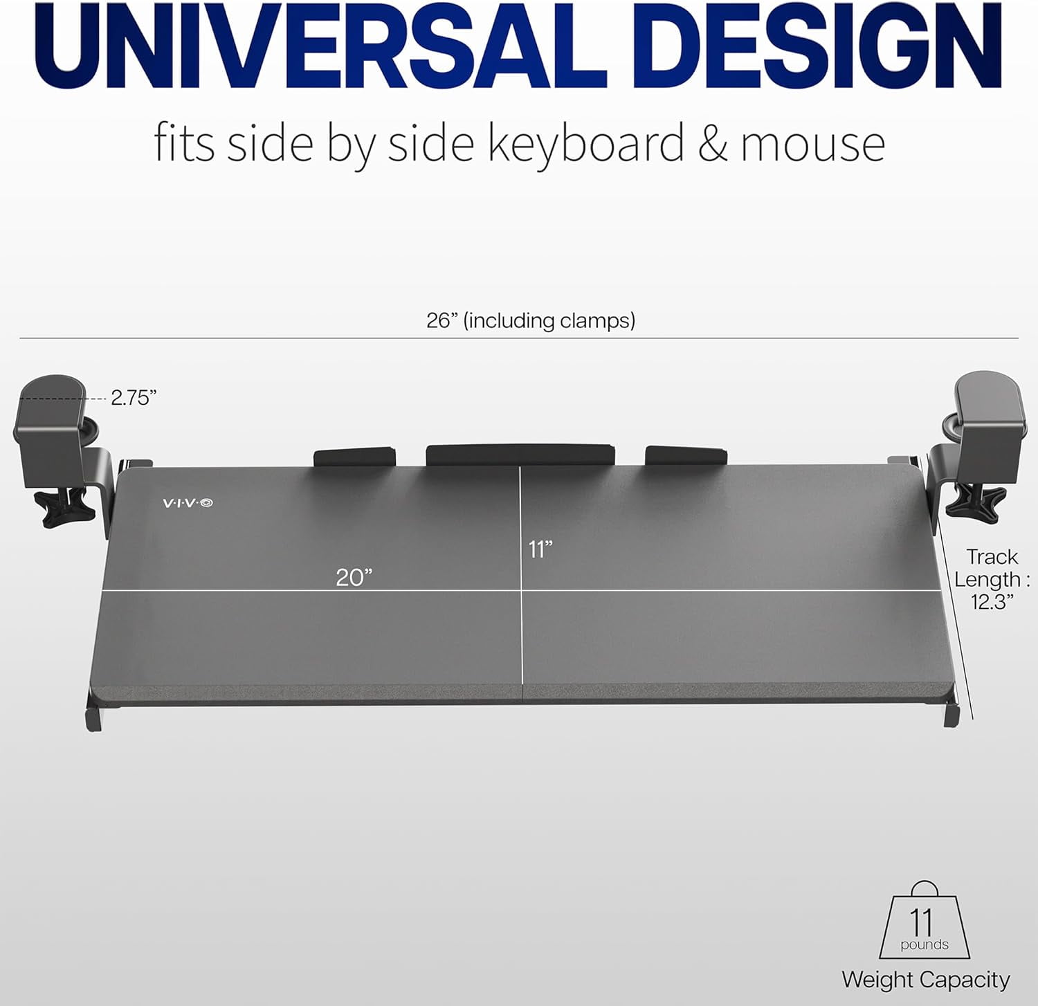 Under Desk Keyboard Tray Pull Out with Sturdy C Clamp Mount System 20 Inch Slide-Out Platform Computer Drawer for Typing Ergonomic Black