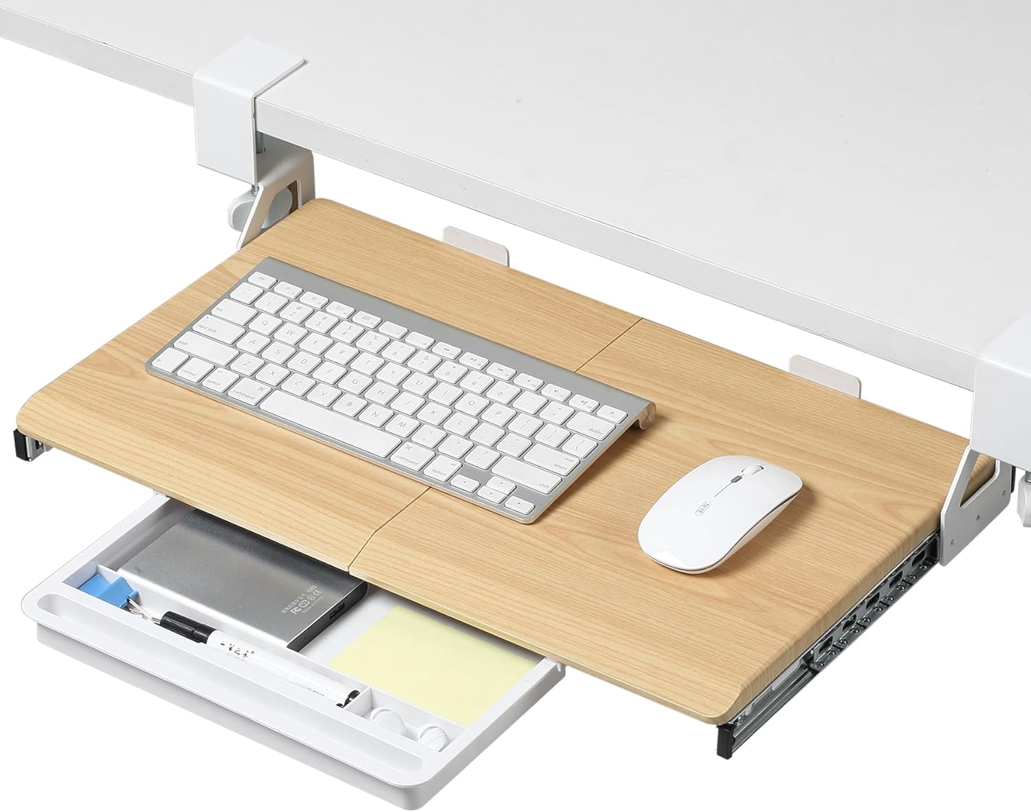 Under Desk Keyboard Tray with Slide Pull Out, C Clamp Mount, Ergonomic Computer Stand for Home Office, White, 19.7" x 12.2" Small Size