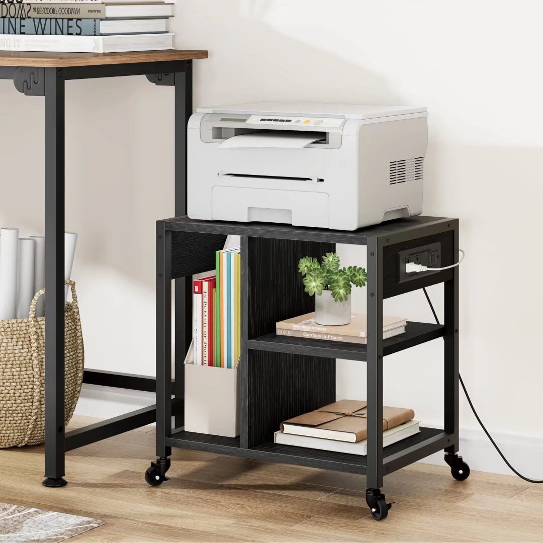 Under Desk Mobile Printer Stand, Desktop Printer Table with Storage