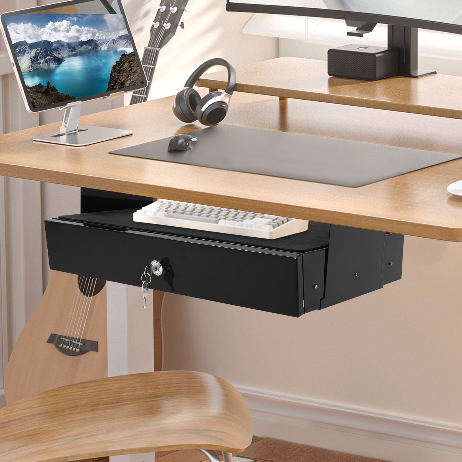Under Desk Mounted Sliding Pull-out Drawer, Drawer Storage Organizer for Standing Desks, Pull-out Drawer