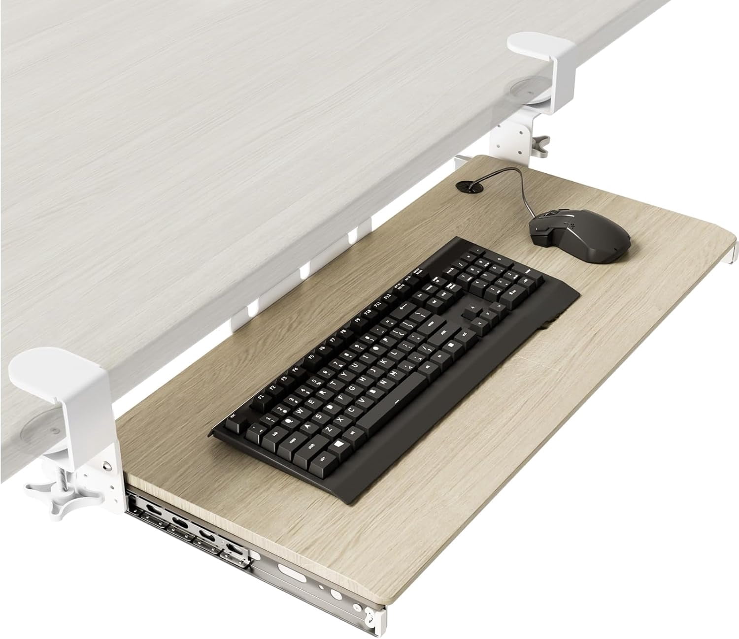 Under Desk Pull Out Keyboard Tray with Sturdy C Clamp Mount System, 27.3 x 11 Inch Slide-Out Platform Computer Drawer for Typing