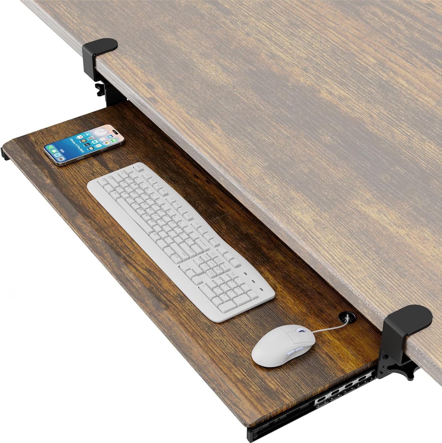 Under Desk Pull Out Keyboard Tray with Sturdy C Clamp Mount System, 27.3 x 11 Inch Slide-Out Platform Computer Drawer for Typing