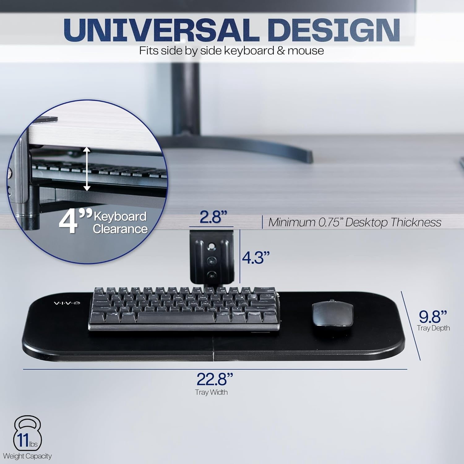 Under Desk Rotating Keyboard Tray, 23x10 Inch Ergonomic Swiveling Mouse Platform with 360 Rotation for PC Computer Setup, Black