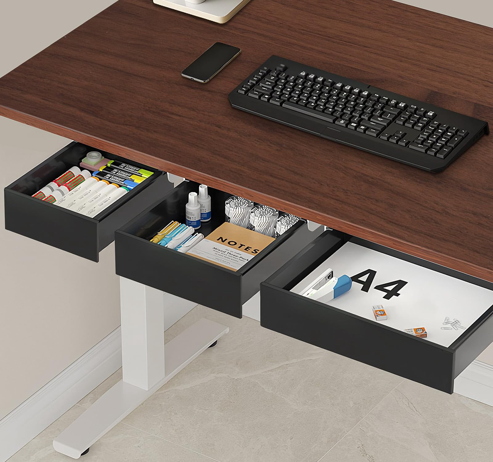 Under Desk Table Drawer Storage Organizer 3 Pack Large & Medium Small Slide Out Drawers - Desktop Adhesive Pencil Tray Table(black/lms)