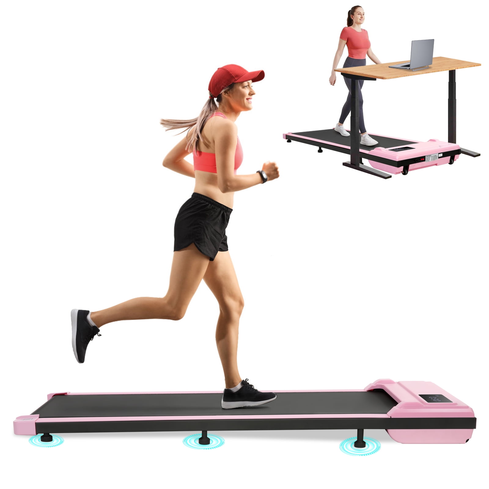 Walking Pad Treadmill with LED Display, Under Desk Treadmill with APP & Remote Control, Portable Mini Treadmill for Home/Office, Max 300lbs Weight Capacity & Installation-Free