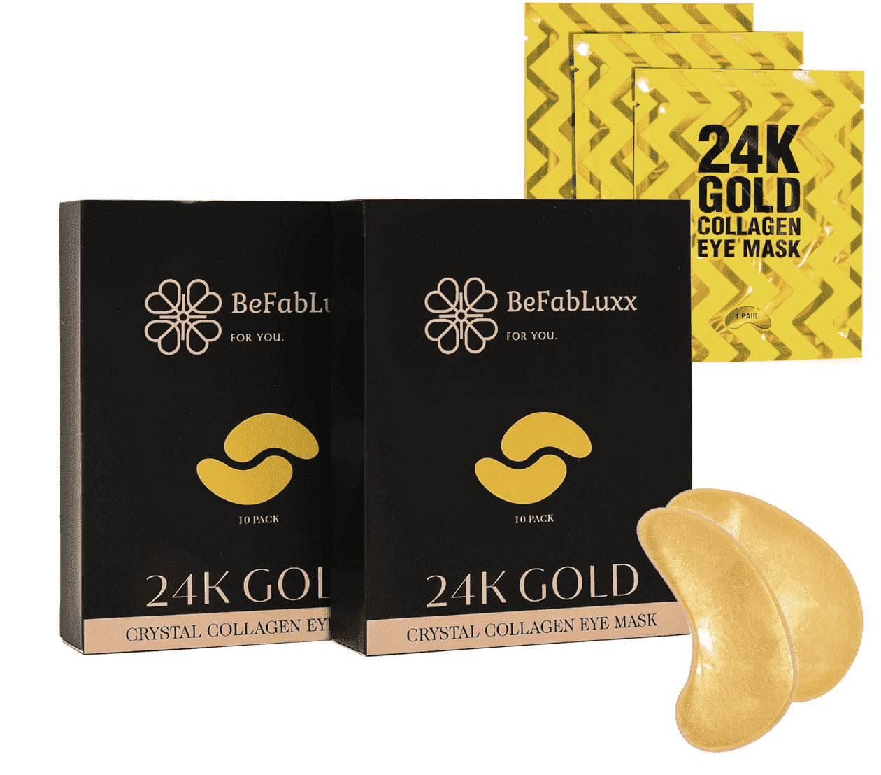 BeFabLuxx 24K Crystal Gold Eye Patches, 20 Pairs