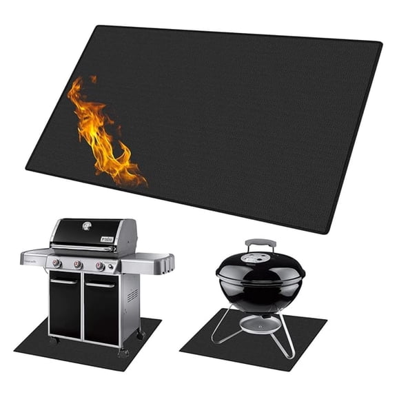 Under Grill Mat 60 x 36 Inch, Fireproof BBQ Mat for Outdoor Grill, Double Sided Oil Proof Deck Protector, Patio Mat for Grill, Black