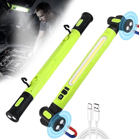 Under Hood Work Light Bar, 3000LM Magnetic Work Light with Hooks, 5200mAh Rechargeable Magnetic Flashlight for Car Repairing and Emergency, Green