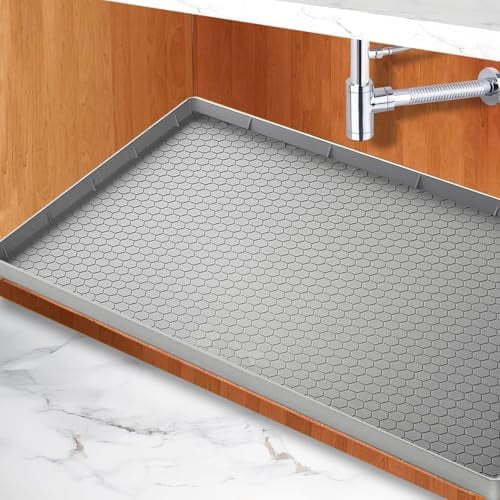 Under Kitchen Sink Mat 25" x 19", Waterproof Silicone Under Sink Tray ...