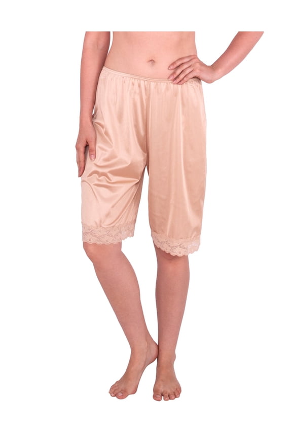 Women's Classic Pettipants Bloomers Elastic Waist Nude Shorts with Lace, XX-Large, Nude, 15 Length