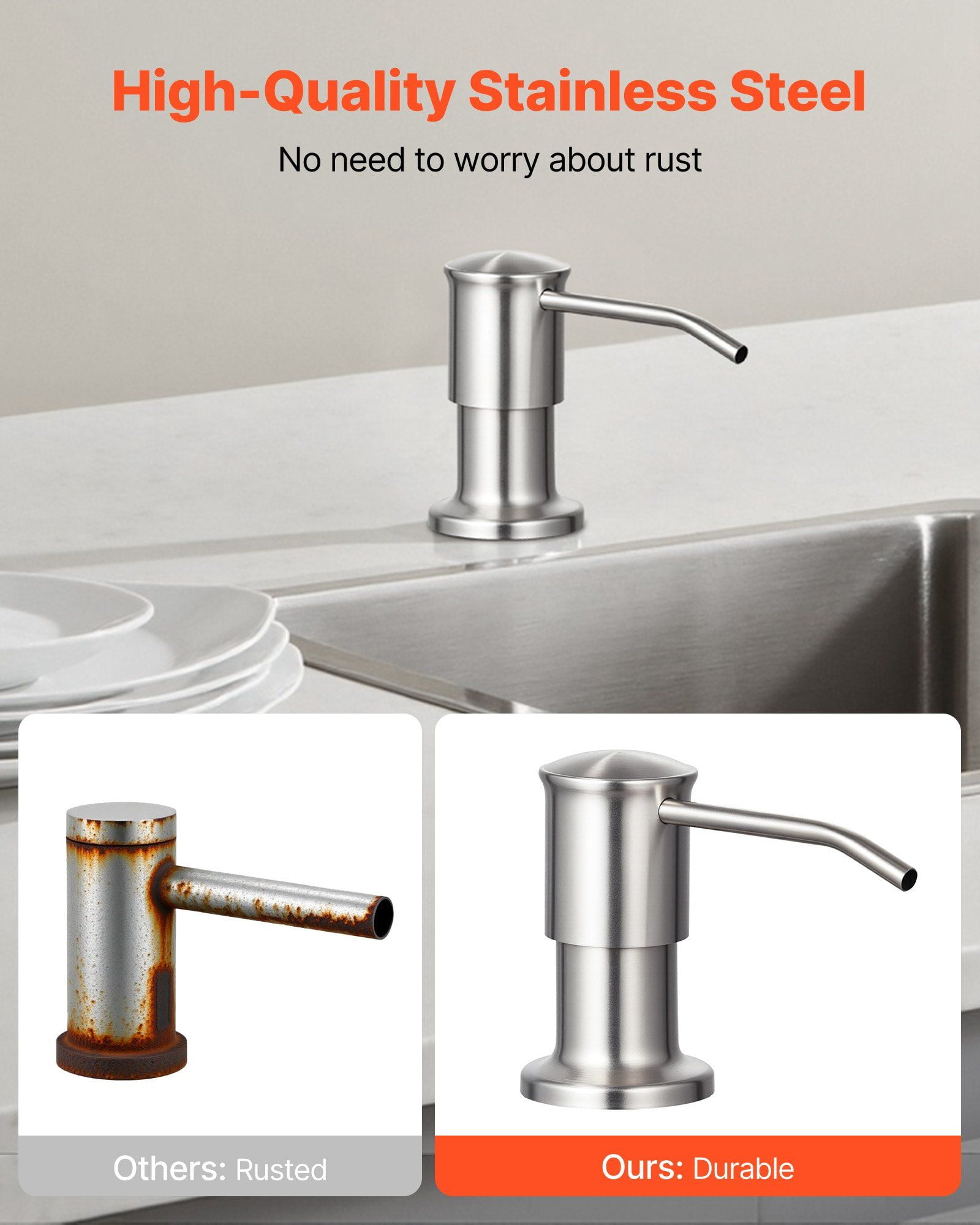 Under-Mount Kitchen Sink Soap Dispenser, Stainless Steel Pump with 34 oz Capacity Bottle