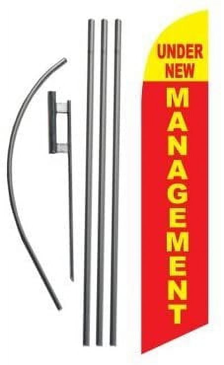 Under New Management Advertising Feather Banner Swooper Flag Sign with Flag Pole Kit and Ground Stake