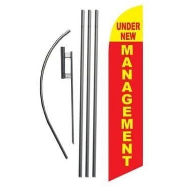 Under New Management Feather Flag – 15ft Swooper Banner Kit With Pole & Ground Spike