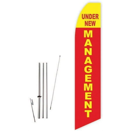 Under New Management Red Super Novo Feather Flag - Complete with 15ft Pole Set and Ground Spike