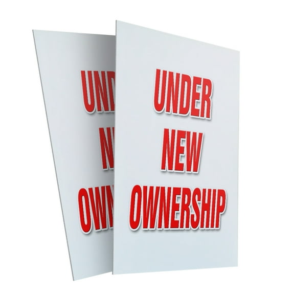 Under New Ownership (2-PACK) 24" x 36" Plastic Signs | Sign Insert 4mm Corrugated Plastic Signs Storefront Window Poster