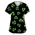 thumbnail image 1 of Under Scrub Tops for Women Irish Shamrock Printed V-Neck Breathable T-Shirts Short Sleeve Professionals Soft Stretch St. Patrick's Day Workwear Shirt with Pockets fluorescent green 3X-Large, 1 of 3