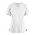 thumbnail image 1 of Under Scrub Tops for Women Solid Color V Neck Plus Size T-Shirts Short Sleeve Loose Fit Workwear Shirt with Pockets (White), 1 of 4