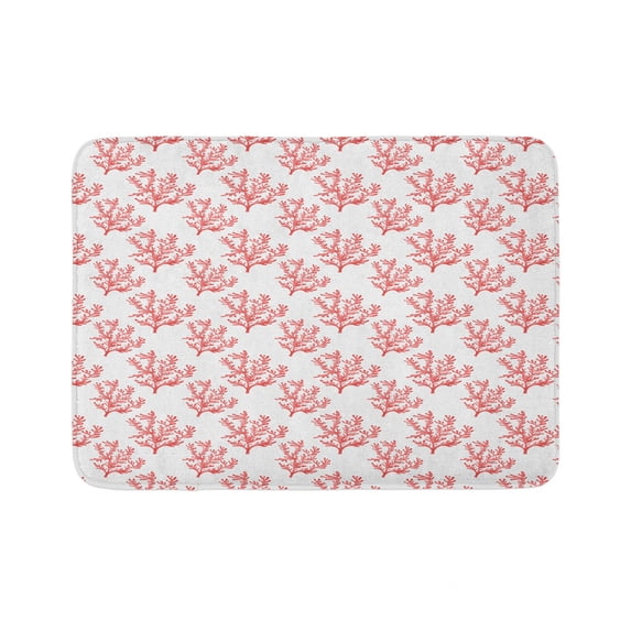 Under the Sea Bath Mat, Simplistic Nautical Concept of Seaweed Aquarium Coral Plantation, Plush Bathroom Decor Mat with Non Slip Backing, 29.5" X 17.5", Dark Coral Coral White, by Ambesonne