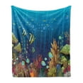 thumbnail image 1 of Under the Sea Soft Flannel Fleece Blanket, Coral Reef with Sea Creatures Tropical Oceanic Life Exotic Fishes and Seaweed, Cozy Plush for Indoor and Outdoor Use, 60" x 80", Multicolor, by Ambesonne, 1 of 6