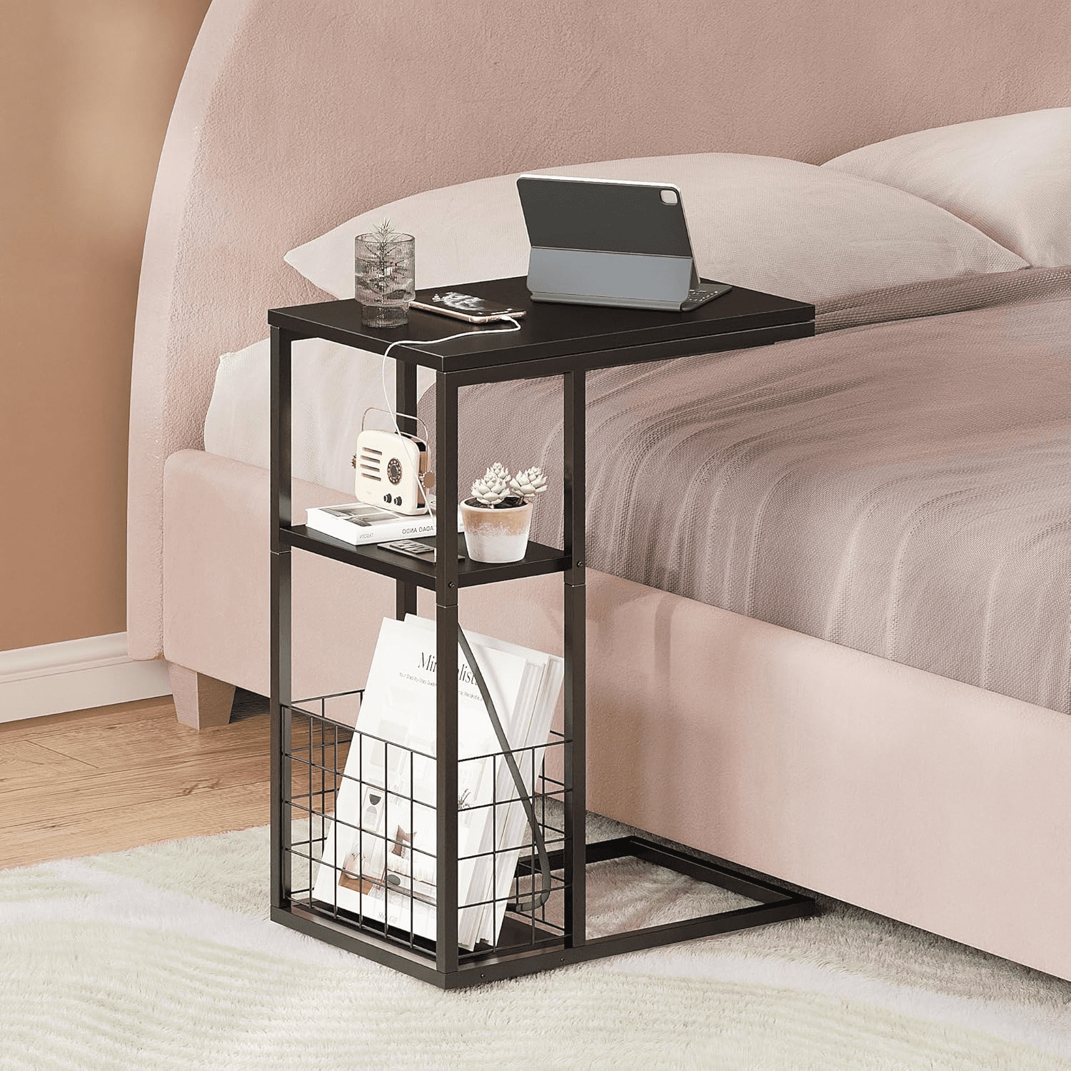 Under Seating Rolling Table with Integrated Power TV Tray with Wheels