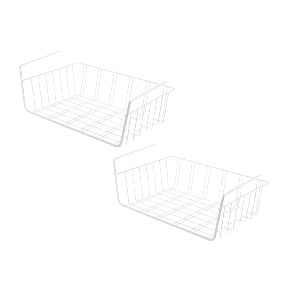 Under Shelf Basket Durable Metal Wire Rack Hanging Shelf Storage Basket Under Cabinet Organizer Shelf For Kitchen/Pantry/Bathroom/Desk (White) 2PCS