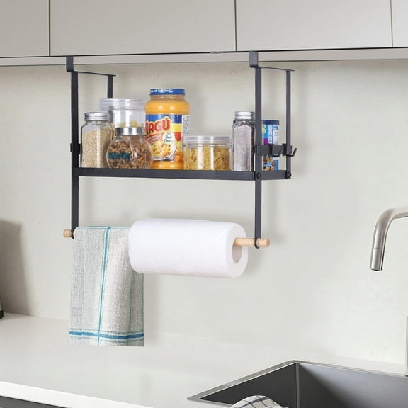 Under Shelf Basket Metal Wire Rack Hanging Storage Shelf W/Paper Towel Holder