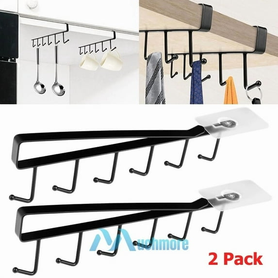 Under Shelf Coffee Cup Mug Holder Hanger Storage Rack Cabinet 12 Hooks Kitchen
