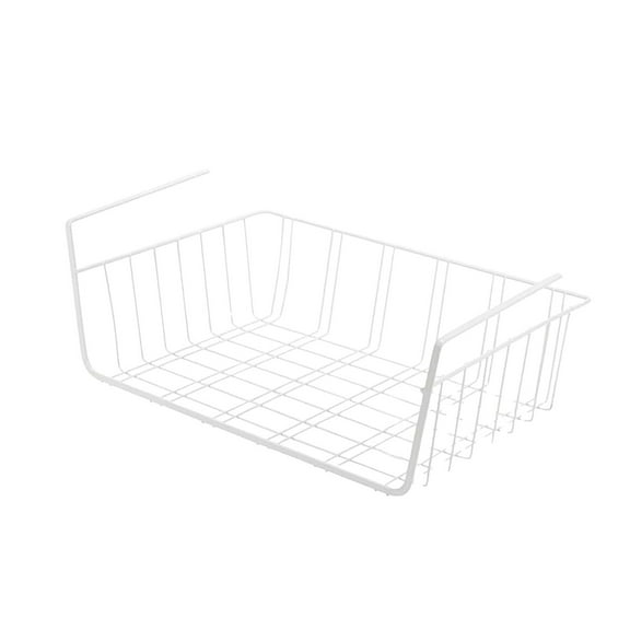 Under Shelf Durable Metal Wire Rack Hanging Shelf Storage Under Cabinet Organizer for Kitchen Pantry Bathroom Desk White