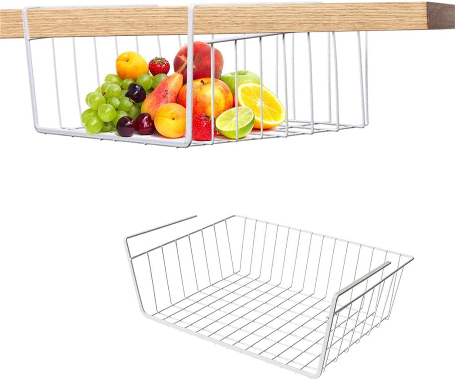Under Shelf Hanging Basket,White Under Shelf Storage Basket,Metal Wire Storage Basket Organizer