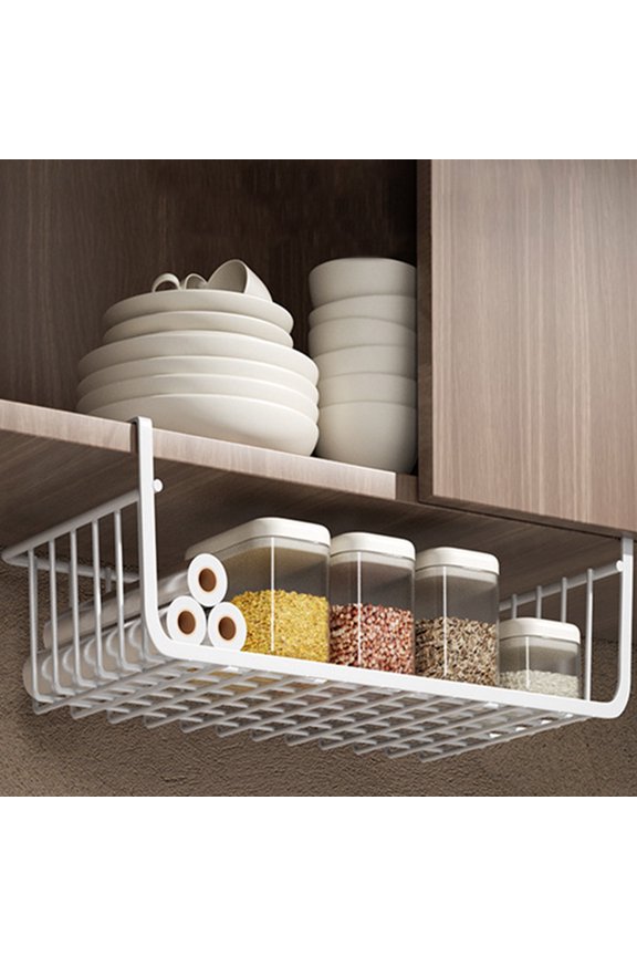 Under Shelf Hanging Basket,White Under Shelf Storage Basket,Metal Wire Storage Basket Organizer,Undershelf Storage Unit Kitchen(11x7.8in)