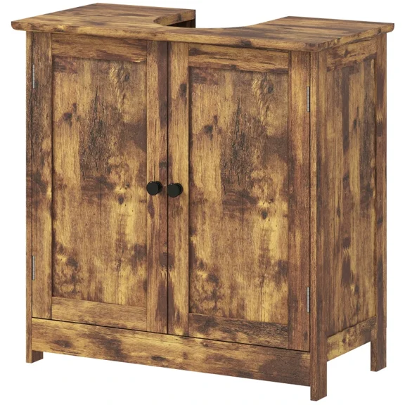 Under Sink Bathroom Cabinet Farmhouse Style with 2 Doors Adjustable Shelf Rustic Brown